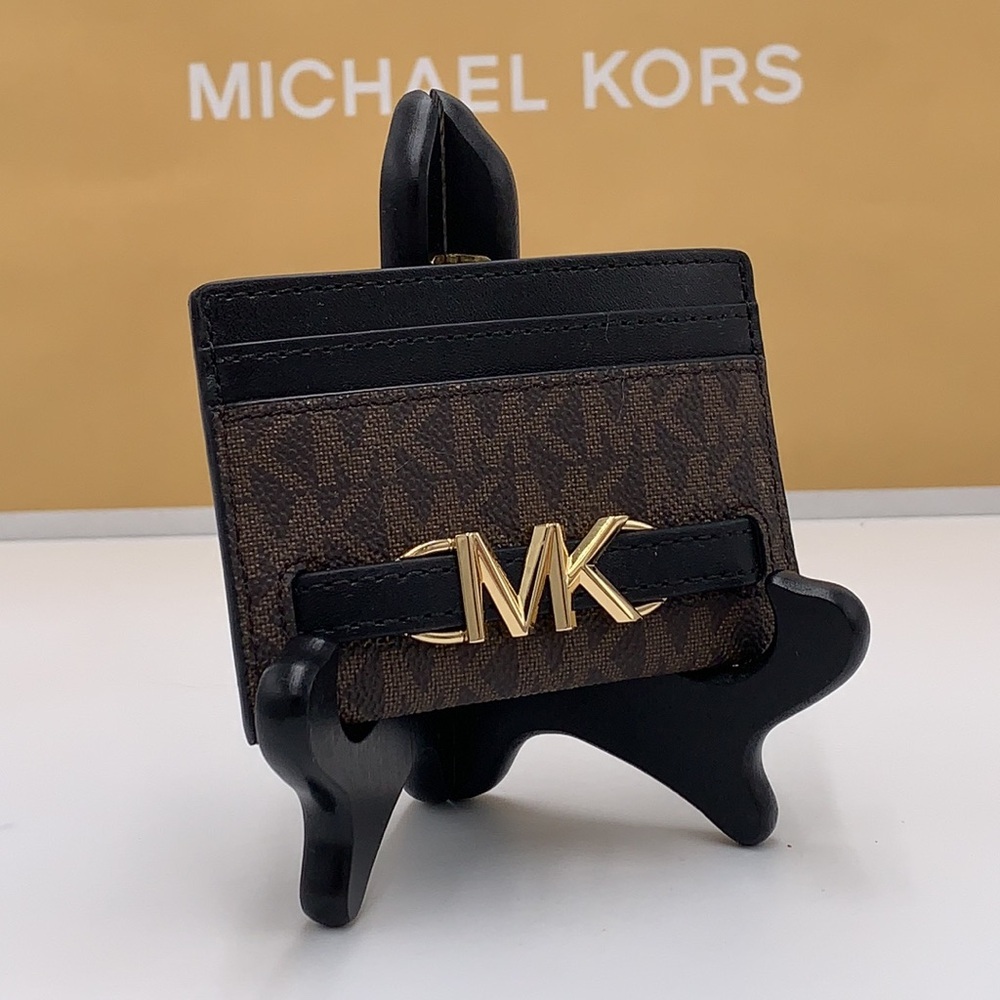 MICHAEL KORS Reed Large Card Holder Case Wallet Brown /Black MK NWT